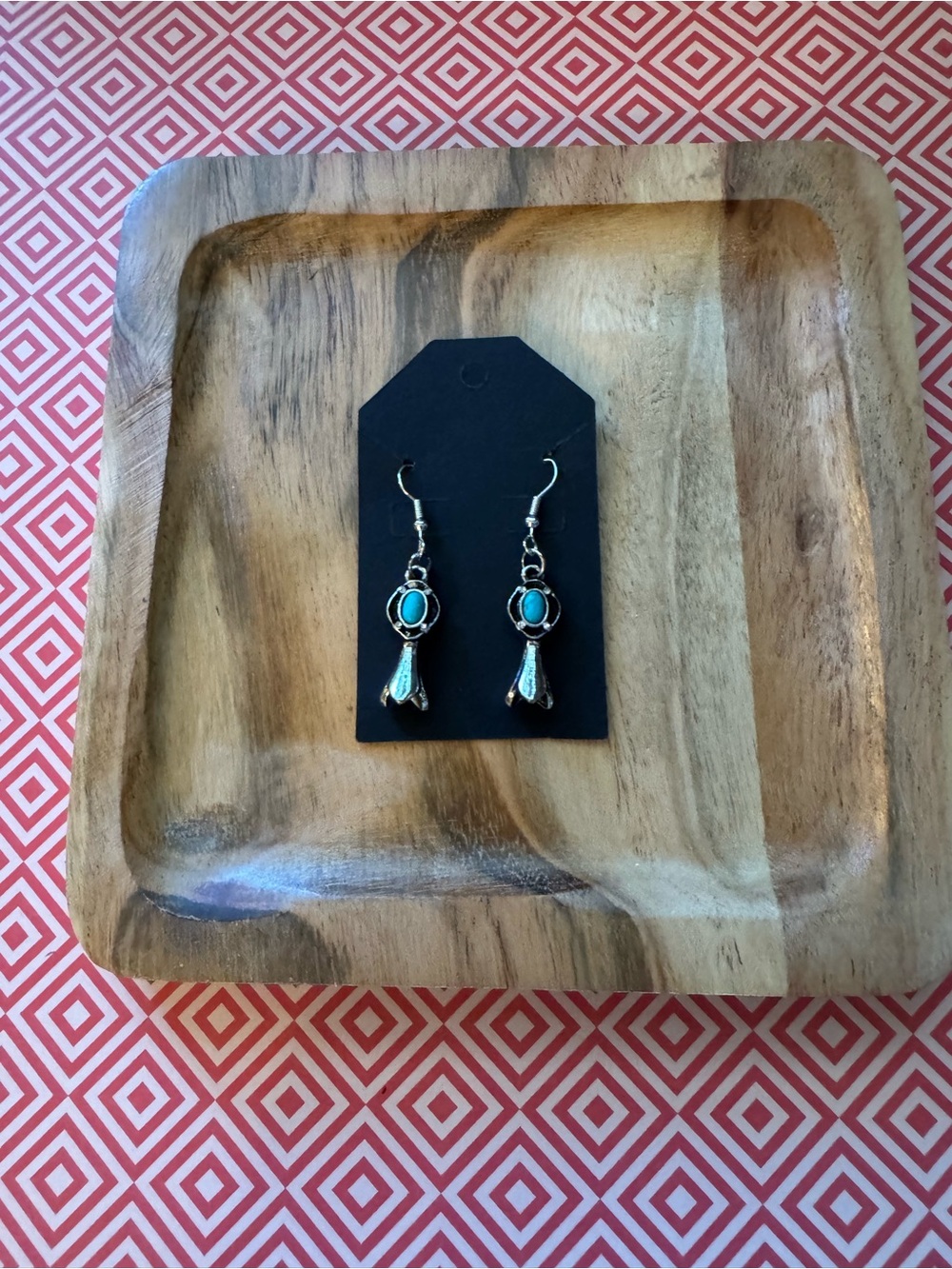 Turquoise Drop Dangle Earrings - Silver Tone